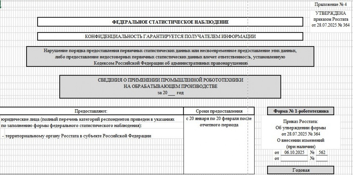 Бланк формы № 1-робототехника