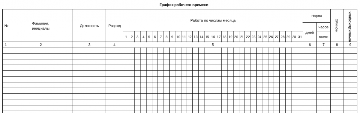 График работы рабочего времени образец