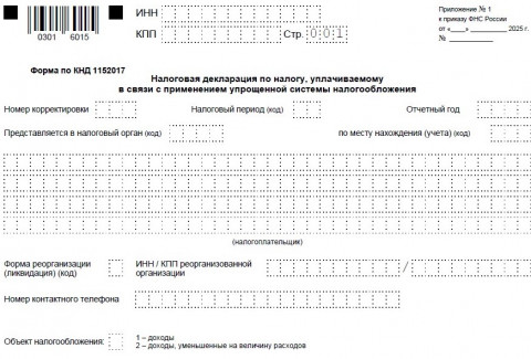 Бланк декларации по УСН - 2026
