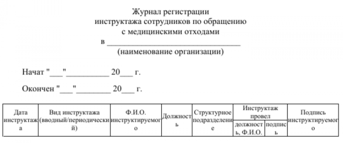 Журнал инструктажа по медицинским отходам