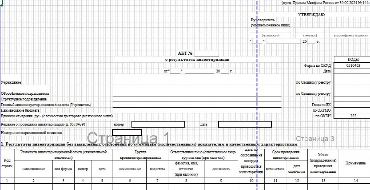 Акт о результатах инвентаризации (форма 0510463) - с 1 января 2026 года