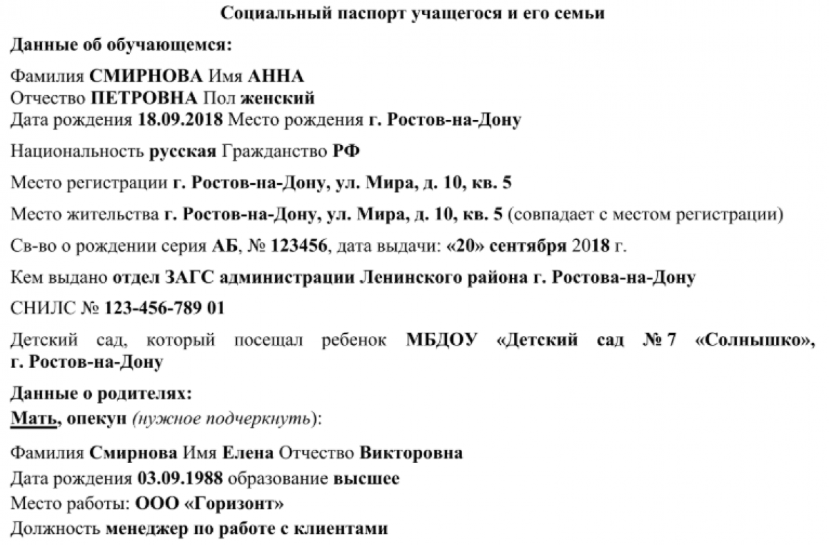 Паспорт учащегося (образец и бланк)