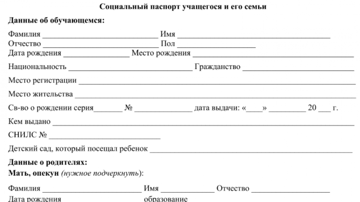 Паспорт учащегося (образец и бланк)