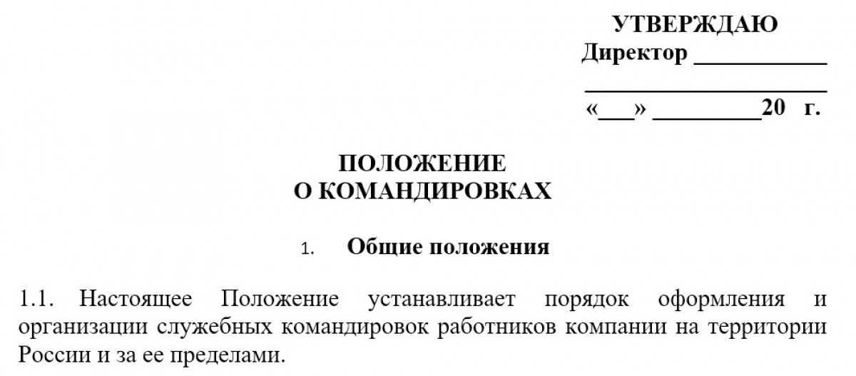 Бланк положения о служебных командировках