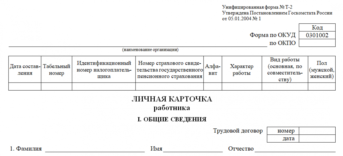 Личная карточка военнообязанных