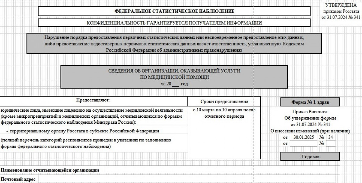 Новая форма 1-здрав за 2025 год