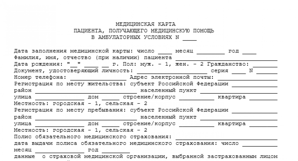 Карта пациента 025/у по Приказу Минздрава 2025 г.