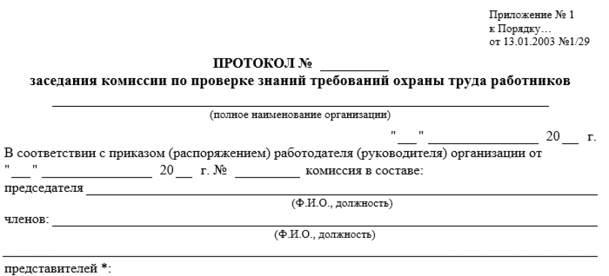 Протокол заседания комиссии по проверке знаний требований охраны труда